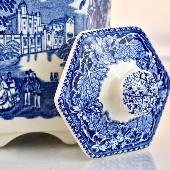 Vintage Kitchen Decor | Masons Vista Blue Stoneware Jar with Lid | - Picture 2 of 7